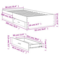 vidaXL Bettgestell mit Schubladen Braun Eichen-Optik 90x200 cm