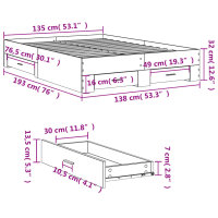 vidaXL Bettgestell mit Schubladen Wei&szlig; 135 x 190 cm Holzwerkstoff