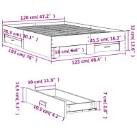 vidaXL Bettgestell mit Schubladen Braun Eichen-Optik 120x190 cm