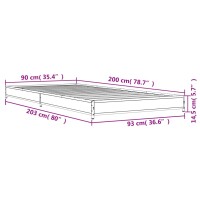 vidaXL Bettgestell Grau Sonoma 90x200 cm Holzwerkstoff und Metall