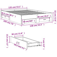 vidaXL Bettgestell mit Schubladen Sonoma-Eiche 135x190cm Holzwerkstoff