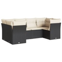 vidaXL 6-tlg. Garten-Sofagarnitur mit Kissen Schwarz Poly Rattan