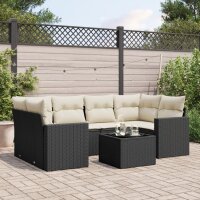 vidaXL 7-tlg. Garten-Sofagarnitur mit Kissen Schwarz Poly Rattan