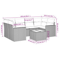 vidaXL 7-tlg. Garten-Sofagarnitur mit Kissen Schwarz Poly Rattan