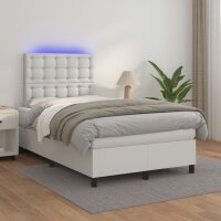 vidaXL Boxspringbett mit Matratze &amp; LED Wei&szlig; 120x190 cm Kunstleder