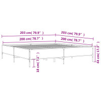 vidaXL Bettgestell Sonoma-Eiche 200x200 cm Holzwerkstoff und Metall