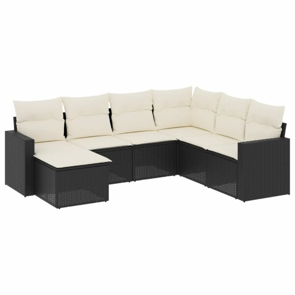 vidaXL 7-tlg. Garten-Sofagarnitur mit Kissen Schwarz Poly Rattan