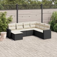 vidaXL 7-tlg. Garten-Sofagarnitur mit Kissen Schwarz Poly Rattan