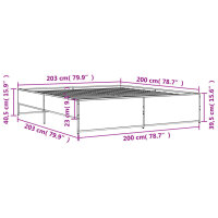 vidaXL Bettgestell Sonoma-Eiche 200x200 cm Holzwerkstoff und Metall