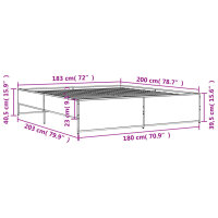 vidaXL Bettgestell Grau Sonoma 180x200 cm Holzwerkstoff und Metall