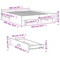 vidaXL Bettgestell mit Schubladen Braun Eichen-Optik 160x200 cm