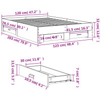 vidaXL Bettgestell mit Schubladen Braun Eichen-Optik 120x200 cm