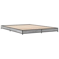 vidaXL Bettgestell Grau Sonoma 135x190 cm Holzwerkstoff und Metall