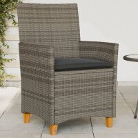 vidaXL Gartenst&uuml;hle mit Kissen 2 Stk. Grau Poly Rattan Massivholz