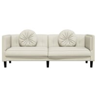 vidaXL Sofa mit Kissen 3-Sitzer Creme Samt