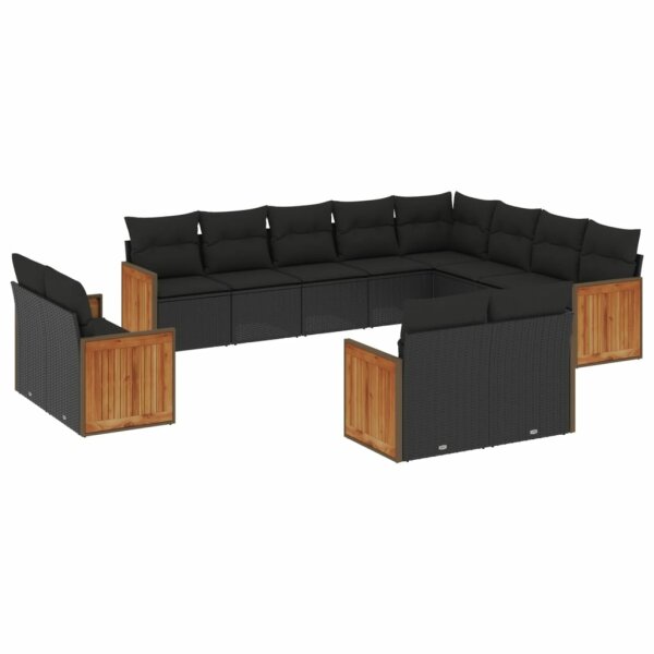 vidaXL 12-tlg. Garten-Sofagarnitur mit Kissen Schwarz Poly Rattan