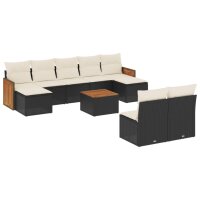 vidaXL 10-tlg. Garten-Sofagarnitur mit Kissen Schwarz Poly Rattan