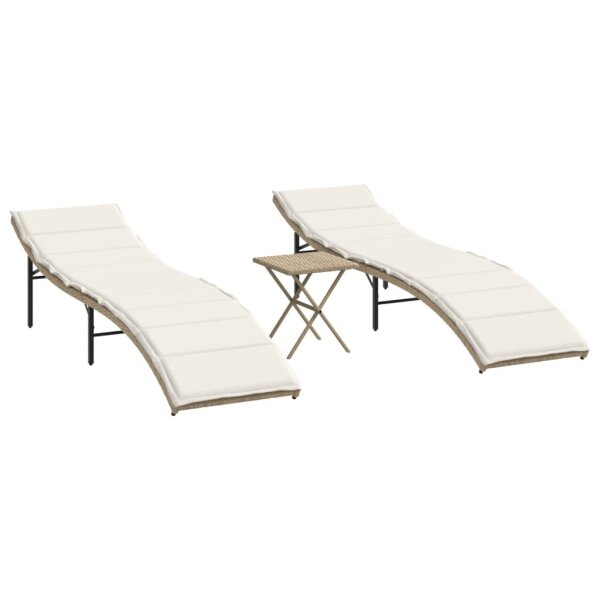 vidaXL Sonnenliegen 2 Stk. mit Tisch Beige Poly Rattan