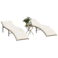 vidaXL Sonnenliegen 2 Stk. mit Tisch Beige Poly Rattan