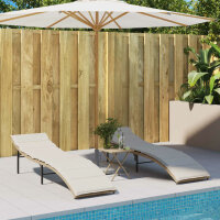 vidaXL Sonnenliegen 2 Stk. mit Tisch Beige Poly Rattan