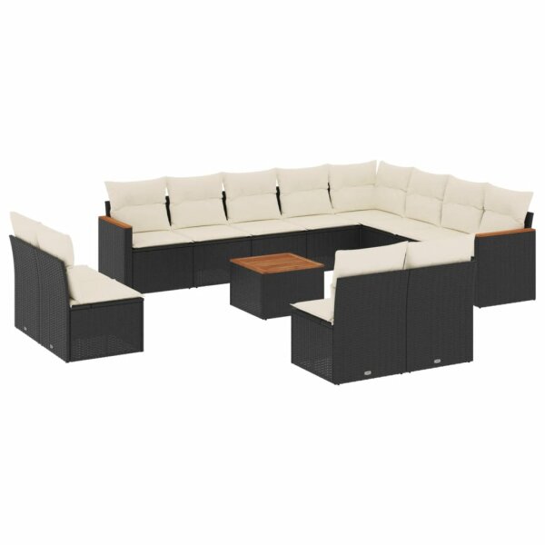 vidaXL 13-tlg. Garten-Sofagarnitur mit Kissen Schwarz Poly Rattan