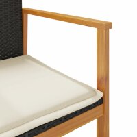 vidaXL Gartenst&uuml;hle mit Kissen 2 Stk. Schwarz Poly Rattan Massivholz