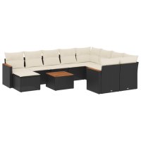 vidaXL 11-tlg. Garten-Sofagarnitur mit Kissen Schwarz...