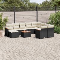 vidaXL 11-tlg. Garten-Sofagarnitur mit Kissen Schwarz...