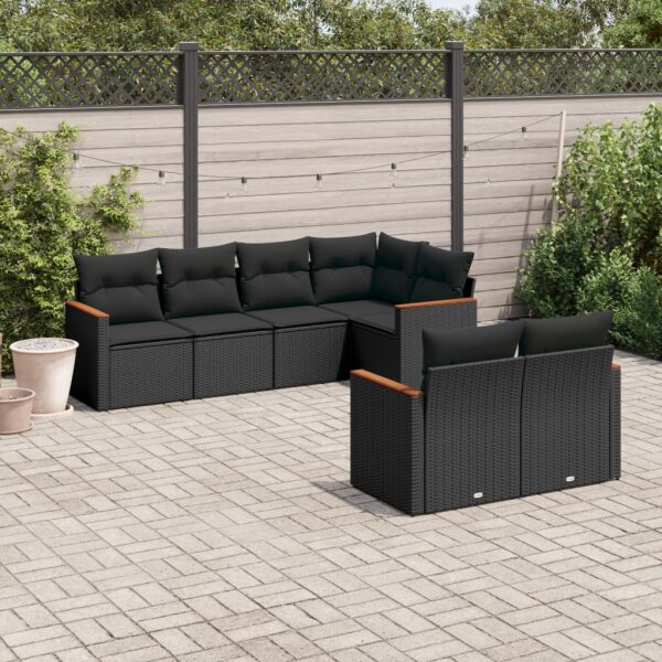 vidaXL 7-tlg. Garten-Sofagarnitur mit Kissen Schwarz Poly Rattan