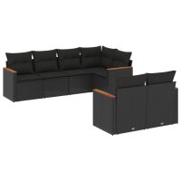 vidaXL 7-tlg. Garten-Sofagarnitur mit Kissen Schwarz Poly Rattan