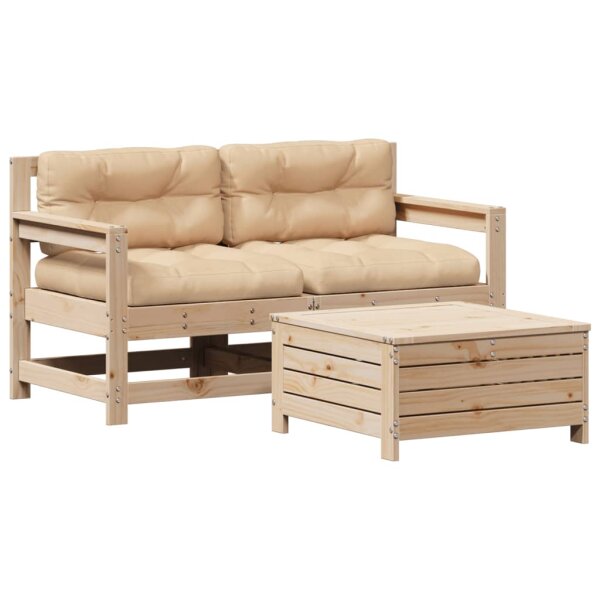 vidaXL 3-tlg. Garten-Lounge-Set mit Kissen Massivholz Kiefer