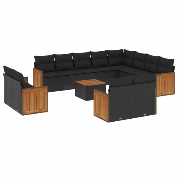 vidaXL 13-tlg. Garten-Sofagarnitur mit Kissen Schwarz Poly Rattan