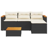 vidaXL 3-tlg. Garten-Sofagarnitur mit Kissen Schwarz Poly Rattan