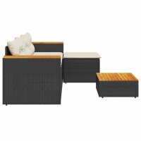 vidaXL 3-tlg. Garten-Sofagarnitur mit Kissen Schwarz Poly Rattan