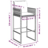 vidaXL Garten-Barhocker mit Kissen 2 Stk. Schwarz Poly Rattan