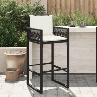 vidaXL Garten-Barhocker mit Kissen 2 Stk. Schwarz Poly Rattan