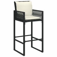 vidaXL Garten-Barhocker mit Kissen 2 Stk. Schwarz Poly Rattan