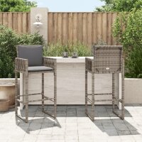 vidaXL Garten-Barhocker mit Kissen 2 Stk. Grau Poly Rattan