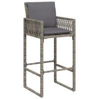 vidaXL Garten-Barhocker mit Kissen 2 Stk. Grau Poly Rattan