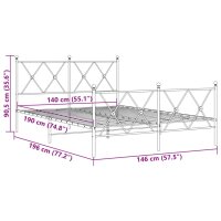 vidaXL Bettgestell mit Kopf- und Fu&szlig;teil Metall Schwarz 140x190 cm