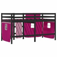 vidaXL Kinderhochbett mit Vorh&auml;ngen Rosa 90x200 cm Massivholz Kiefer