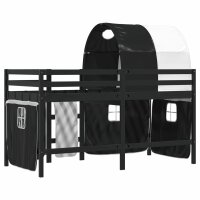 vidaXL Kinderhochbett mit Tunnel Wei&szlig; &amp; Schwarz 90x190 cm Kiefernholz