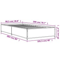 vidaXL Bettgestell Sonoma-Eiche 100x200 cm Holzwerkstoff und Metall