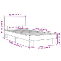 vidaXL Bettgestell Braun Eichen-Optik 90x190 cm Holzwerkstoff Metall