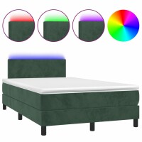 vidaXL Boxspringbett mit Matratze &amp; LED Dunkelgr&uuml;n 120x190 cm Samt