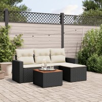 vidaXL 5-tlg. Garten-Sofagarnitur mit Kissen Schwarz Poly Rattan