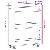 vidaXL Schrank mit Rollen Wei&szlig; 60x22x79 cm Holzwerkstoff