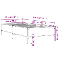 vidaXL Bettgestell Grau Sonoma 90x200 cm Holzwerkstoff und Metall