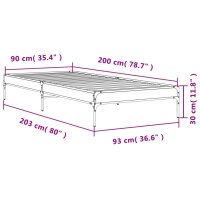 vidaXL Bettgestell Braun Eichen-Optik 90x200 cm Holzwerkstoff Metall