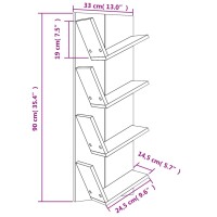 vidaXL Wand-B&uuml;cherregal mit 4 F&auml;chern Sonoma-Eiche 33x16x90 cm